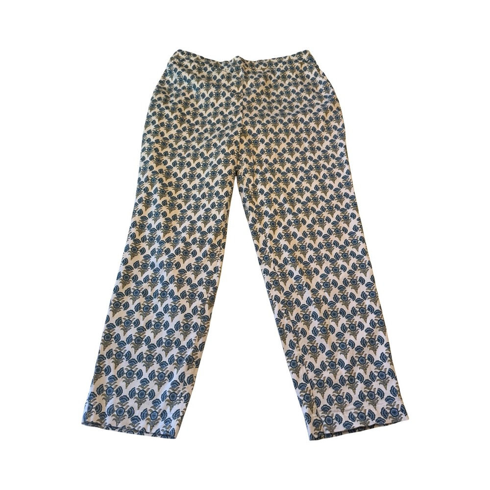 Boden Womens Blue Yellow Floral Block Print Straight Leg Pants Size US 12R T0730